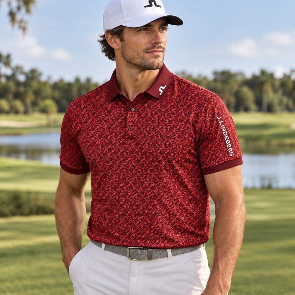 J.Lindeberg Tour Tech Golf Polo Shirt Men’s M AOP Print Regular Fit Performance